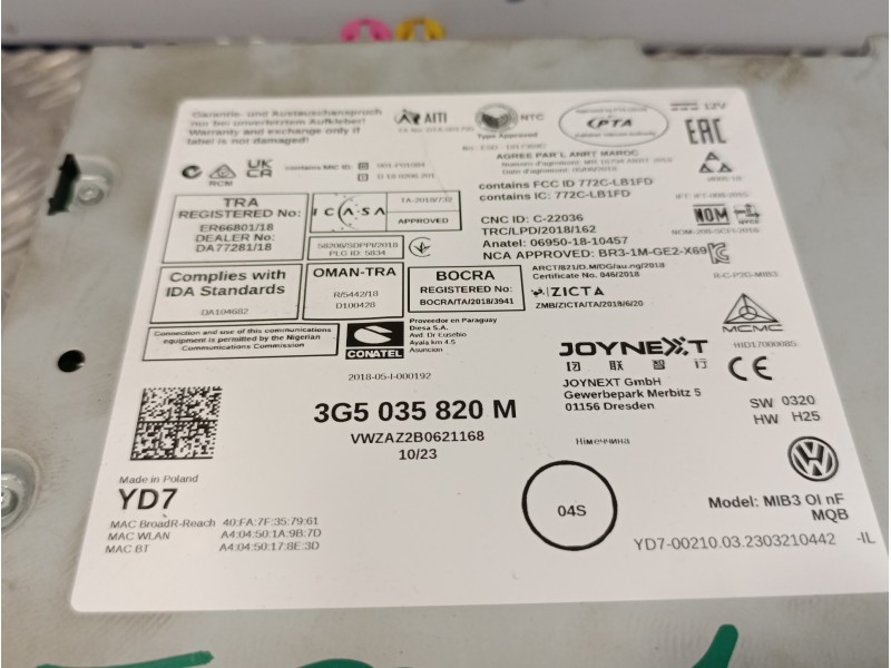 Recambio de sistema navegacion gps para volkswagen polo 1.0 tsi referencia OEM IAM 3G5035820M  