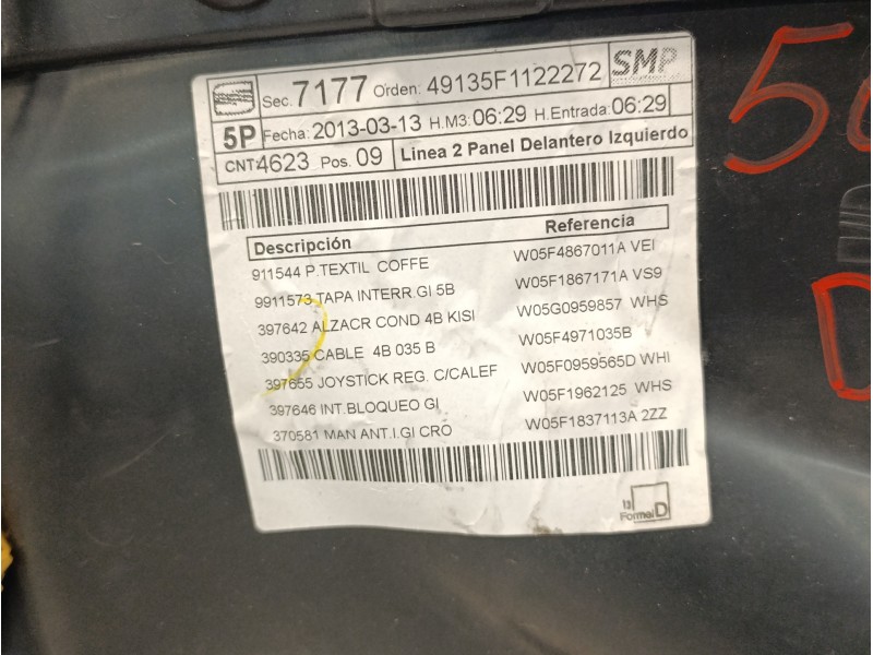 Recambio de guarnecido puerta delantera izquierda para seat leon (5f1) 1.6 tdi referencia OEM IAM 5F4867131L  