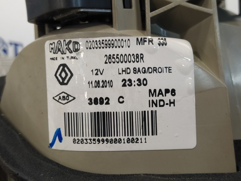 Recambio de piloto trasero derecho interior para renault fluence 1.5 dci diesel fap referencia OEM IAM 265500038R  