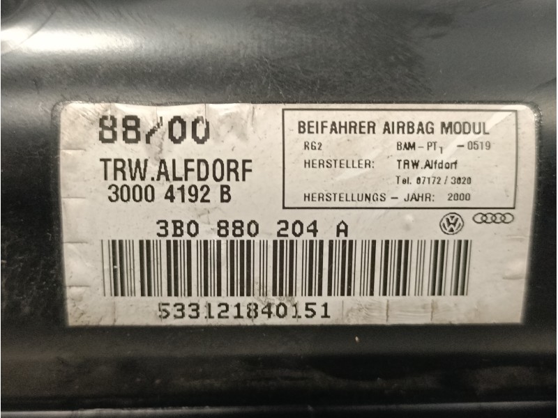 Recambio de airbag delantero derecho para volkswagen passat berlina (3b2) 2.5 v6 tdi referencia OEM IAM 3B0880204A  30004192B