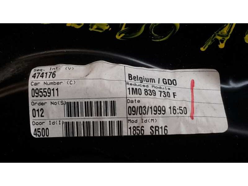Recambio de elevalunas trasero derecho para seat toledo (1m2) 1.8 20v referencia OEM IAM 1J4959812C  