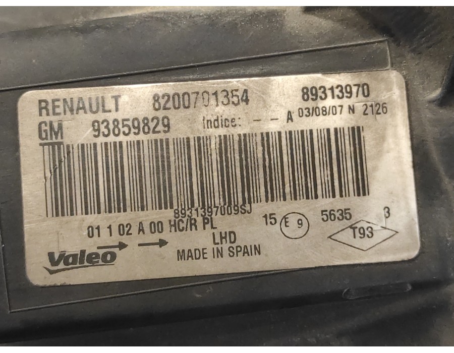 Recambio de faro izquierdo para opel vivaro furgón/combi (07.2006 =>) 2.0 16v cdti referencia OEM IAM 8200701354 89313970 938598