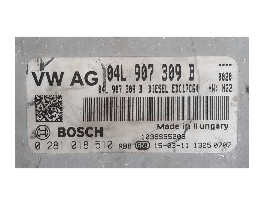 Recambio de centralita motor uce para volkswagen golf vii lim. (5g1) 1.6 tdi dpf referencia OEM IAM 0281018510 EDC17C64 04L90730