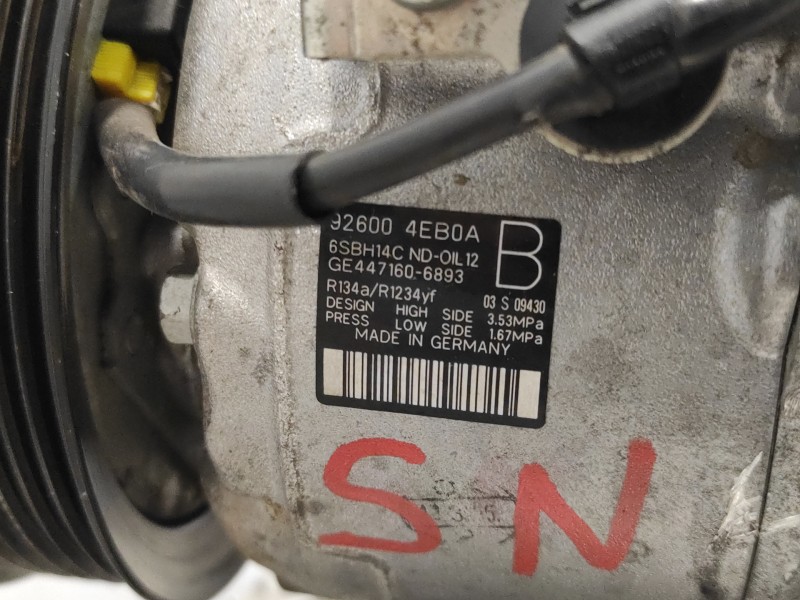 Recambio de compresor aire acondicionado para nissan qashqai (j11) referencia OEM IAM 926004EB0A GE4471606893 6SBH14C