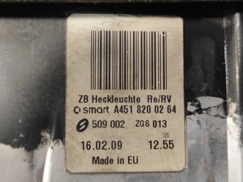 Recambio de piloto trasero derecho para smart fortwo coupe 0.8 cdi referencia OEM IAM A4518200264  