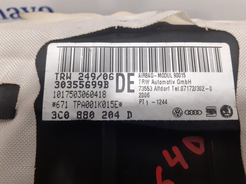 Recambio de airbag delantero derecho para volkswagen passat variant (3c5) 2.0 tdi referencia OEM IAM 3C0880204D  30355699B