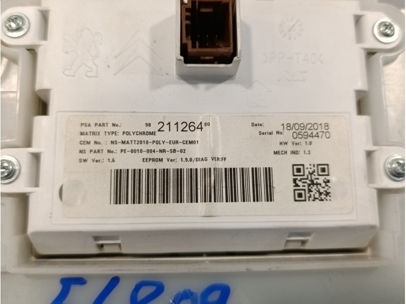 Recambio de cuadro instrumentos para peugeot 208 1.2 16v vti referencia OEM IAM 982291538000  9821126480