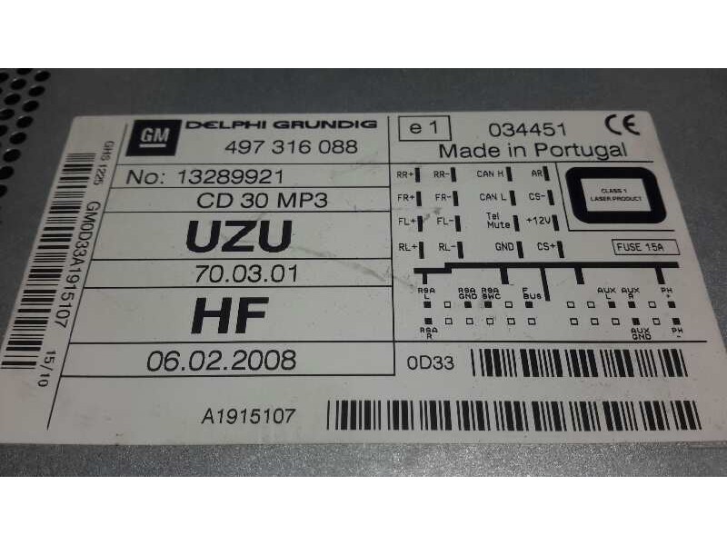 Recambio de sistema audio / radio cd para opel corsa d referencia OEM IAM 497316088  13289921
