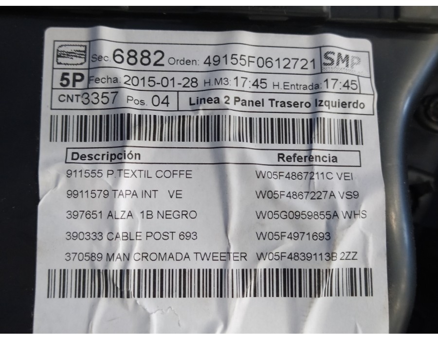Recambio de guarnecido puerta trasera izquierda para seat leon (5f1) 1.6 tdi referencia OEM IAM W05F4867211C W05G0959855A W05F48