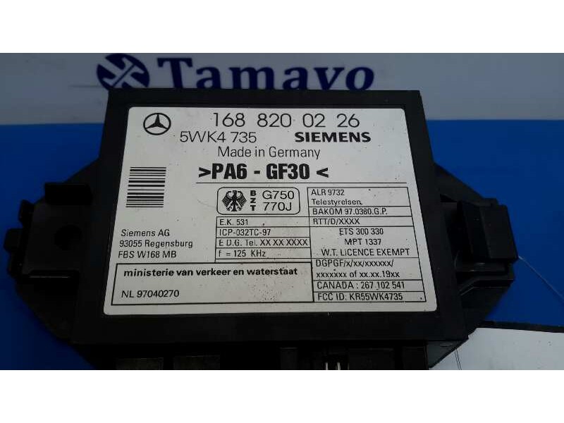 Recambio de centralita inmovilizador para mercedes-benz clase a (w168) 1.4 cat referencia OEM IAM 1688200226  5WK4735