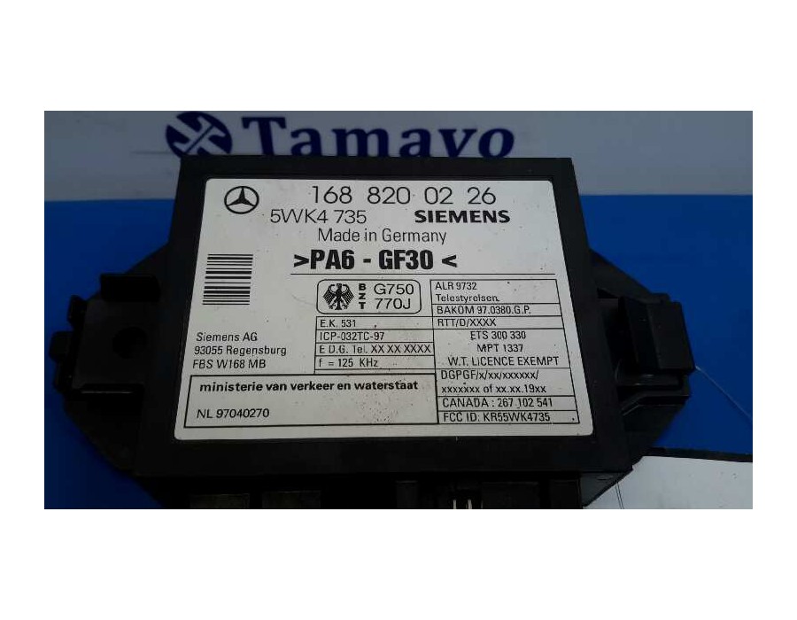 Recambio de centralita inmovilizador para mercedes-benz clase a (w168) 1.4 cat referencia OEM IAM 1688200226  5WK4735