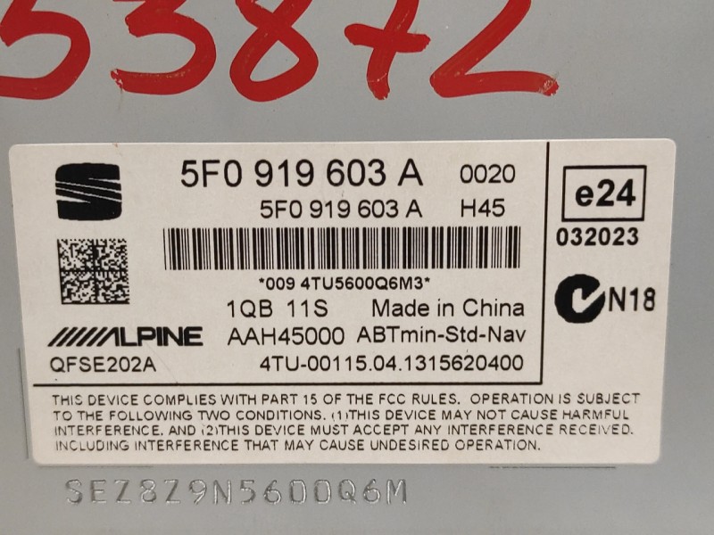 Recambio de sistema navegacion gps para seat leon sc (5f5) 2.0 tdi referencia OEM IAM 5F0919603A  5F0919603A