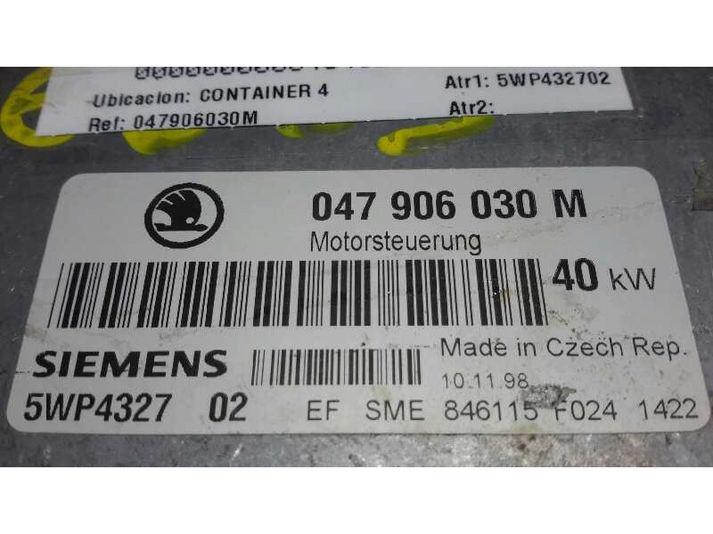 Recambio de centralita motor uce para skoda felicia berlina ( 791) 1.3 referencia OEM IAM 5WP432702  047906030M