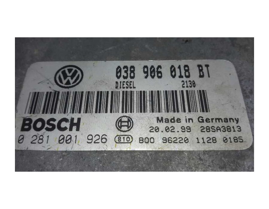 Recambio de centralita motor uce para seat toledo (1m2) 1.9 tdi referencia OEM IAM 0281001926 28SA3813 038906018BT