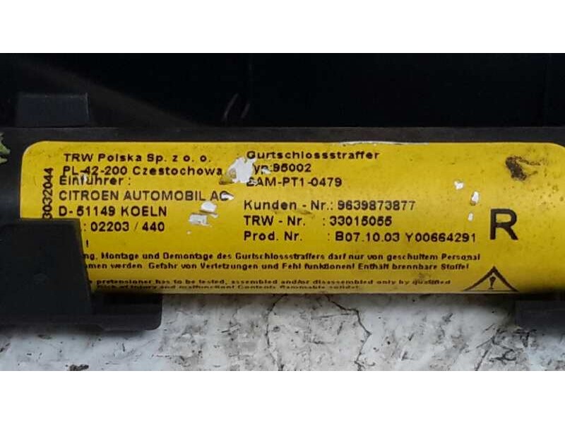Recambio de pretensor airbag derecho para citroën c3 1.1 referencia OEM IAM 9639873877  