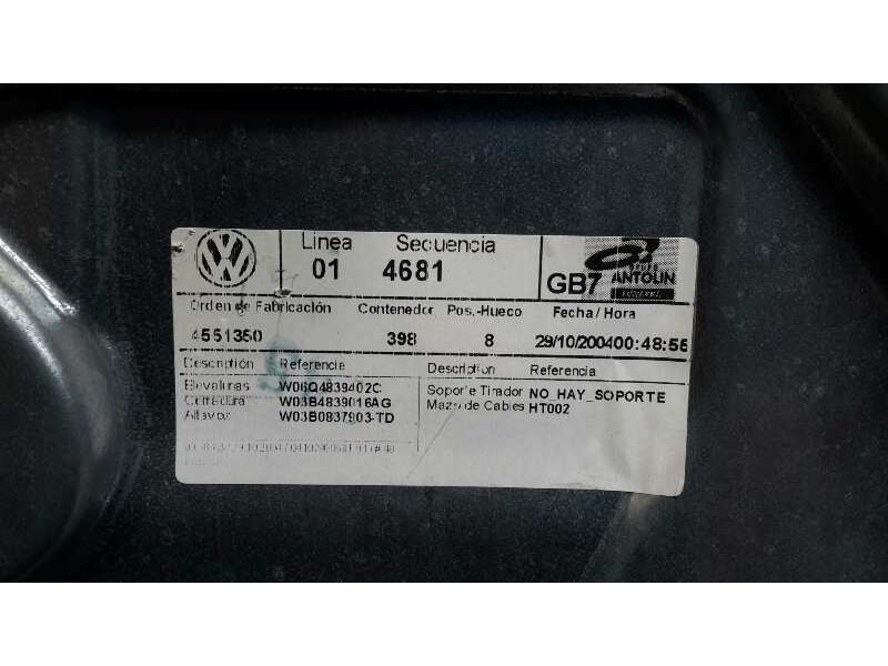 Recambio de elevalunas trasero derecho para volkswagen polo (9n1) 1.4 16v referencia OEM IAM W06Q4839402C  