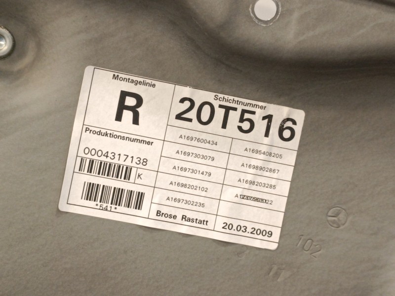 Recambio de elevalunas trasero derecho para mercedes-benz clase a (w169) 2.0 cdi cat referencia OEM IAM A1697301479  