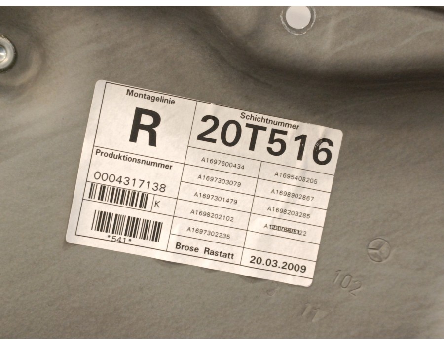Recambio de elevalunas trasero derecho para mercedes-benz clase a (w169) 2.0 cdi cat referencia OEM IAM A1697301479  