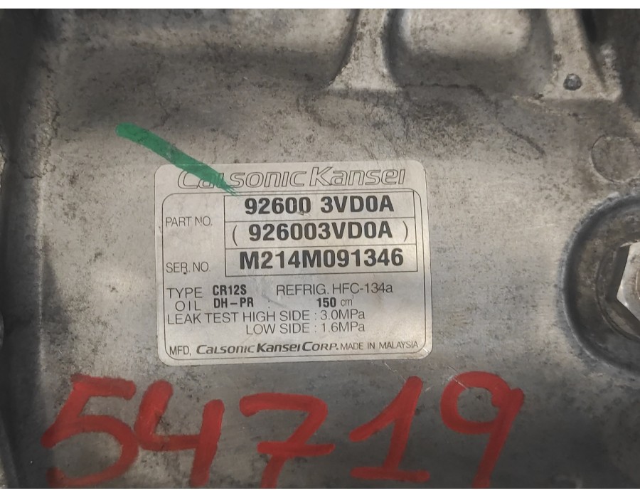 Recambio de compresor aire acondicionado para nissan nv 200 (m20) 1.5 dci cat referencia OEM IAM 926003VD0A  