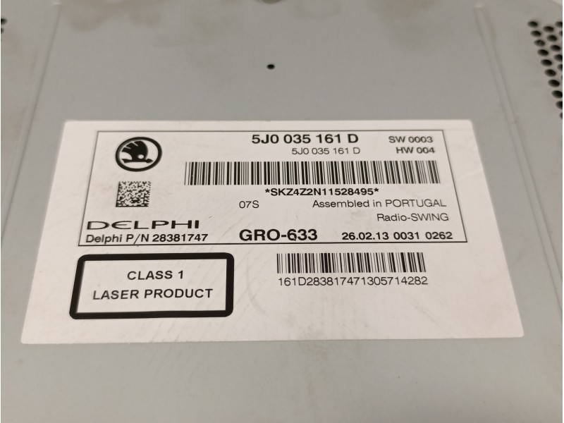 Recambio de sistema audio / radio cd para skoda fabia (5j2 ) 1.2 referencia OEM IAM 5J0035161D  GRO633