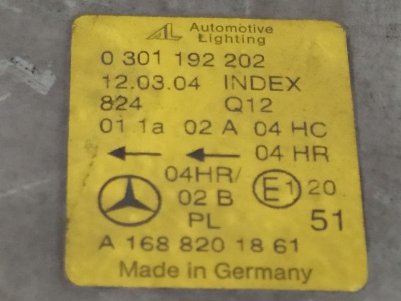 Recambio de faro derecho para mercedes-benz clase a (w168) 1.4 cat referencia OEM IAM 0301192202  A1688201861