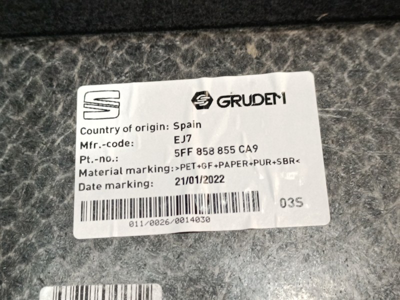 Recambio de tapizado maletero para cupra formentor km (fm6) referencia OEM IAM 5FF858855CA9  