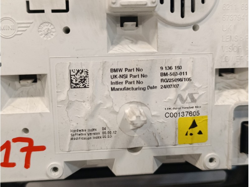 Recambio de cuadro instrumentos para mini mini (r56) 1.4 16v cat referencia OEM IAM 62116977077 67379411 9136193