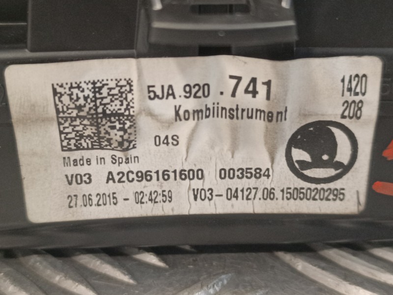 Recambio de cuadro instrumentos para skoda rapid 1.6 tdi dpf referencia OEM IAM 5JA920741  A2C96161600
