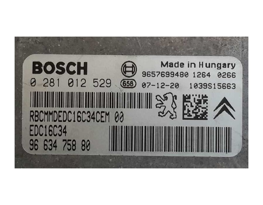 Recambio de centralita motor uce para citroën c3 1.4 hdi referencia OEM IAM 0281012529 EDC16C34 9663475880
