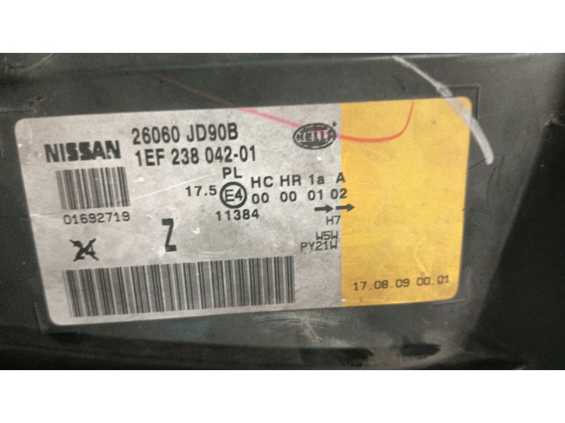 Recambio de faro derecho para nissan qashqai i (j10, nj10) 2.0 dci referencia OEM IAM 26060JD90B  1EF23804201