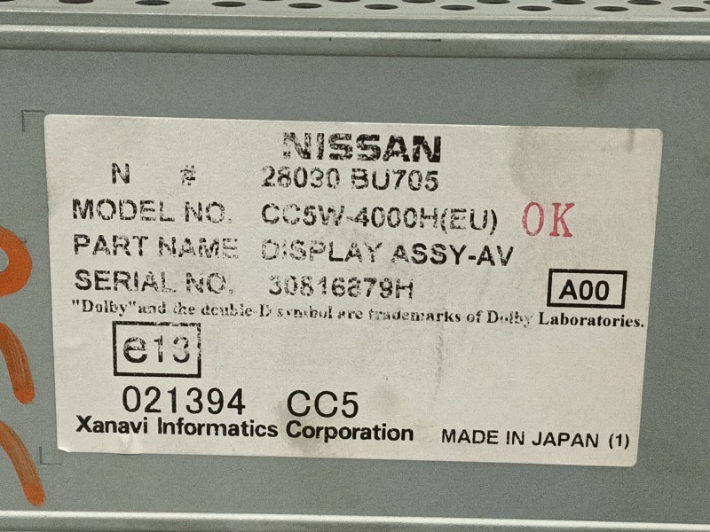 Recambio de pantalla multifuncion para nissan almera tino (v10) 2.2 dci referencia OEM IAM 28090BU705  