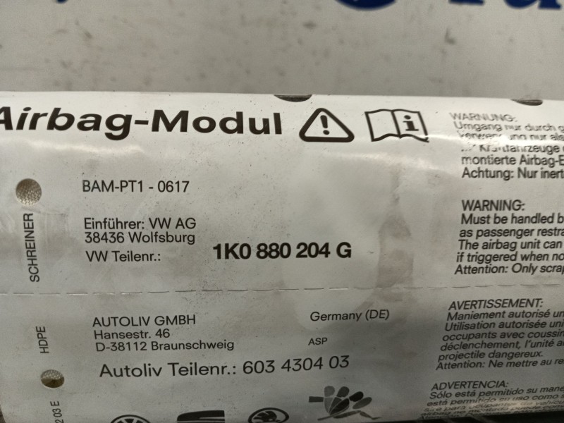 Recambio de airbag delantero derecho para volkswagen golf v (1k1) 2.0 tdi referencia OEM IAM 1K0880204G  