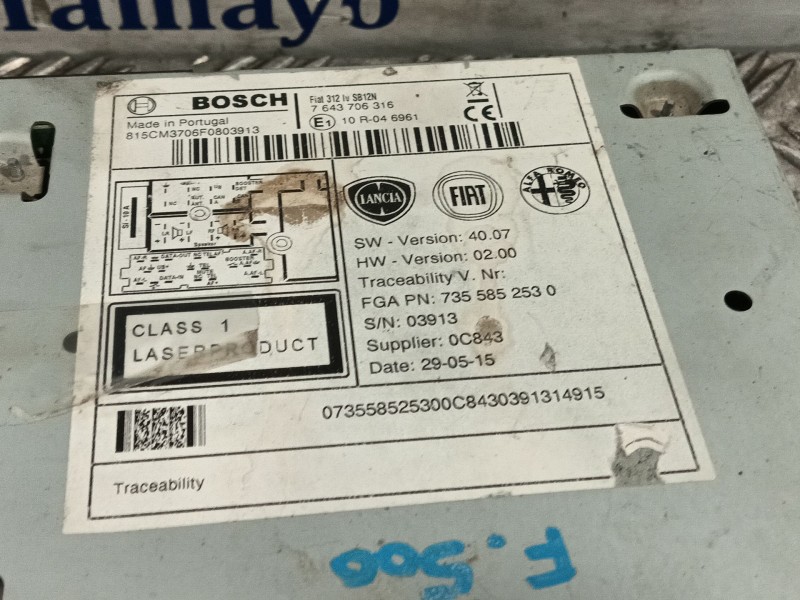 Recambio de sistema audio / radio cd para fiat 500 (312_) 1.2 (312axa1a) referencia OEM IAM 7643706316  