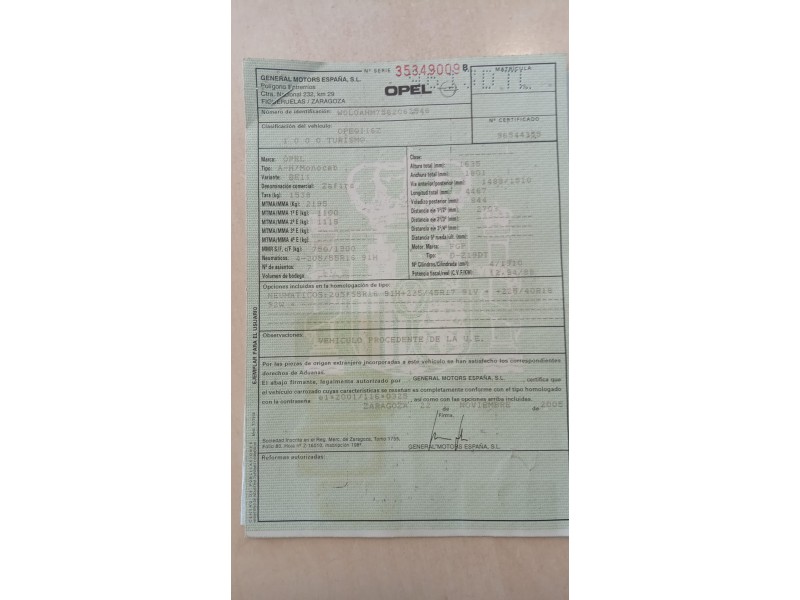 opel zafira / zafira family b (a05) del año 2005