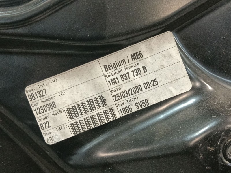 Recambio de elevalunas delantero derecho para seat leon (1m1) 1.9 tdi referencia OEM IAM 1M0837756 1M1837730B 