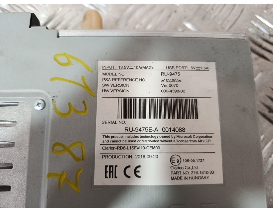 Recambio de sistema audio / radio cd para peugeot expert furgoneta (v_) 2.0 bluehdi 120 referencia OEM IAM 9816209280  